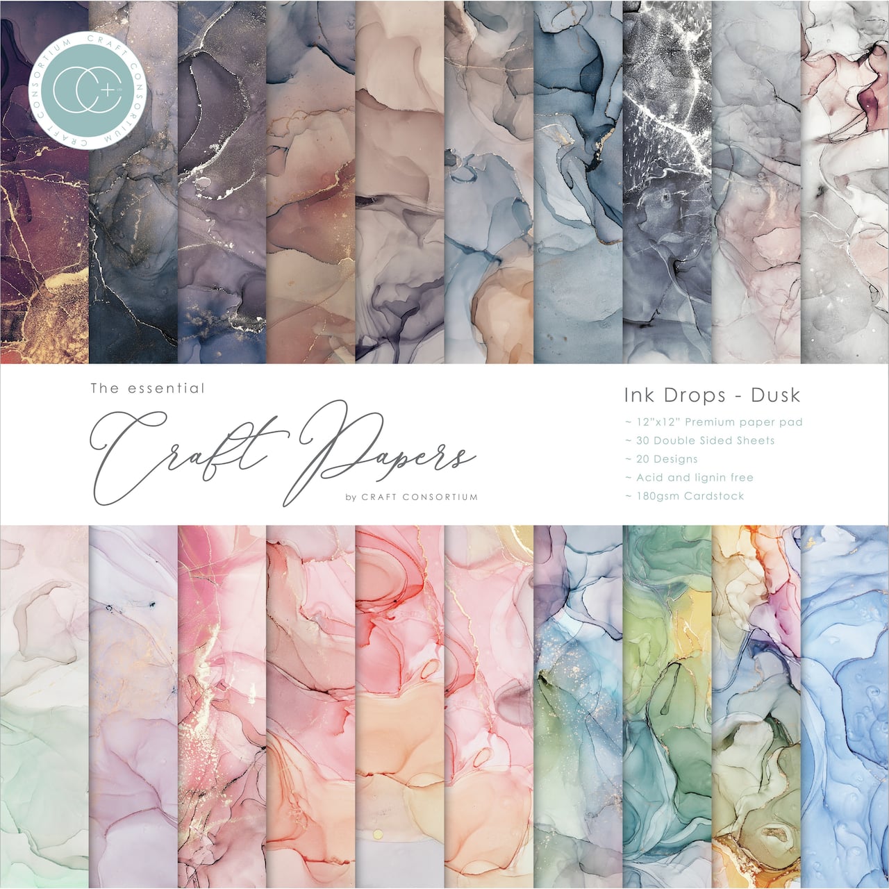 Craft Consortium Ink Drops Dusk Double-Sided Paper Pad, 12" x 12"